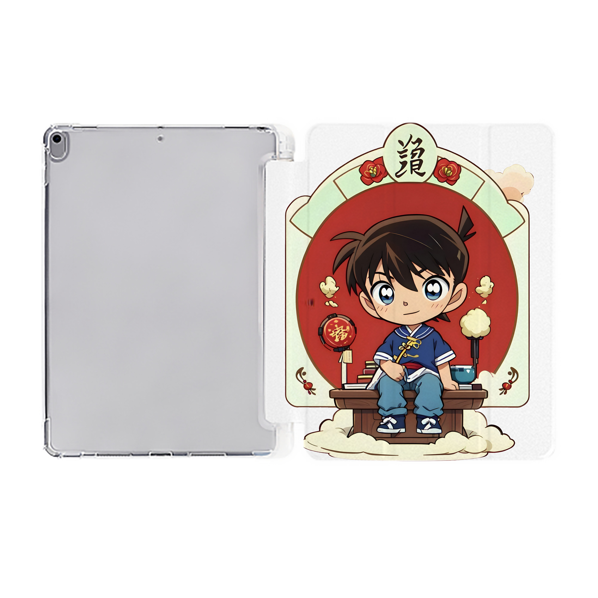 （画像用） 名探偵コナン 江戸川 コナン Detective Conan Conan Edogawa IPad ケース ペン収納付き 三つ折りスタンド PUレザー×シリコン 対応機種9.5/10.5/10.9インチ